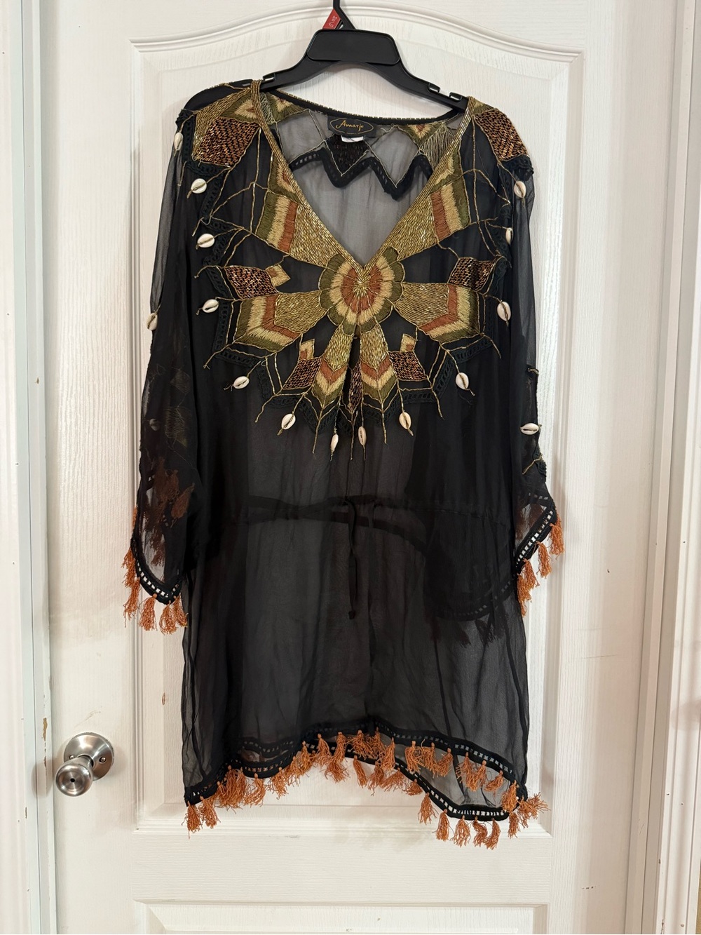 Amarje Sheer Embroidered Beaded Tunic Beach Kaftan Sz L/XL. SP-116